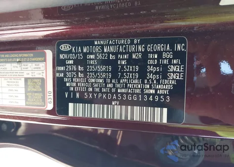 2016 Kia Sorento Sx/Sx Limited из США, поврежденный, VIN 5XYPKDA53GG134953